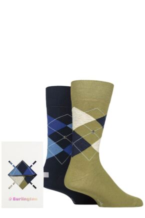 Mens 2 Pair Burlington Argyle Gift Boxed Cotton Socks