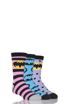 Girls 3 Pair SOCKSHOP Batman / Batgirl Striped, Spotty and All Over Motif Cotton Socks