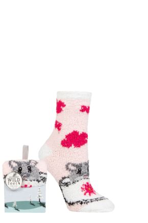 Ladies 1 Pair SOCKSHOP Wildfeet Gift Boxed Fluffy Slipper Socks