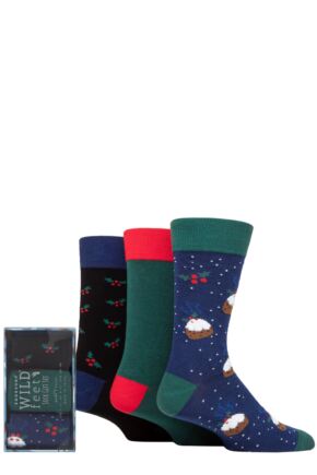 Mens 3 Pair SOCKSHOP Wildfeet Winter Wonderland Christmas Gift Boxed Socks