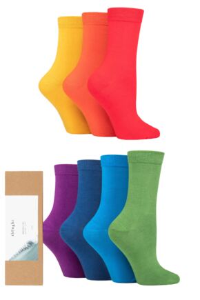 Ladies 7 Pair Thought Colours of the Rainbow Bamboo and Organic Cotton Gift Boxed Socks