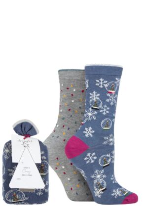 Ladies 2 Pair Thought Harlene Snowglobe Bamboo and Organic Cotton Gift Bagged Socks