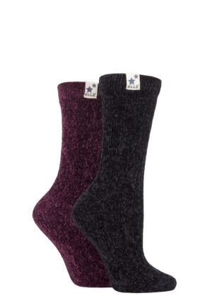 Ladies 2 Pair Elle Cable Knit Chenille Boot Socks