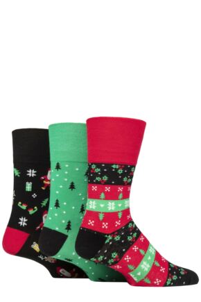 Mens 3 Pair SOCKSHOP Gentle Grip Cotton Christmas Socks